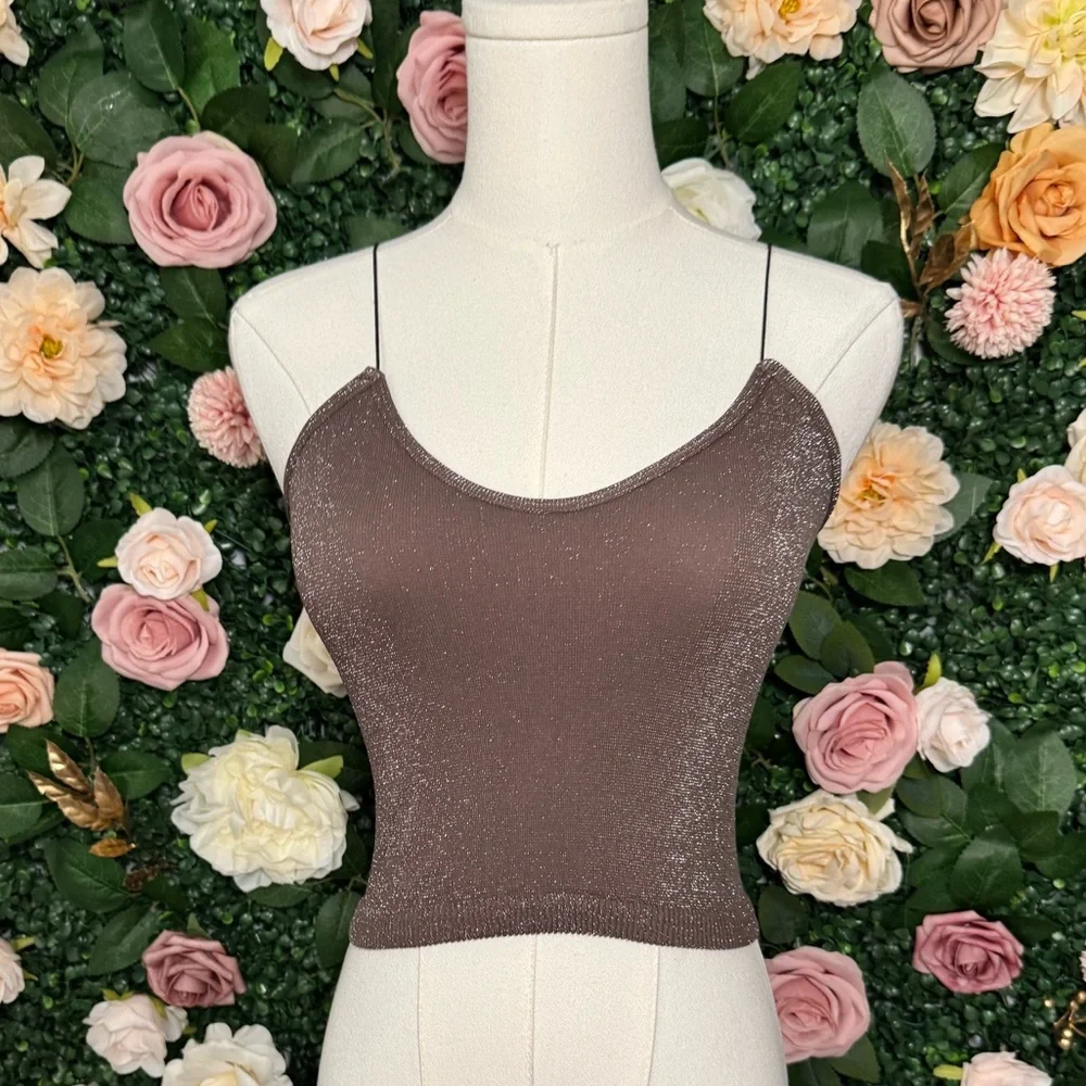 Free People Intimately Shimmery Spaghetti Strap Crop Top NWOT
